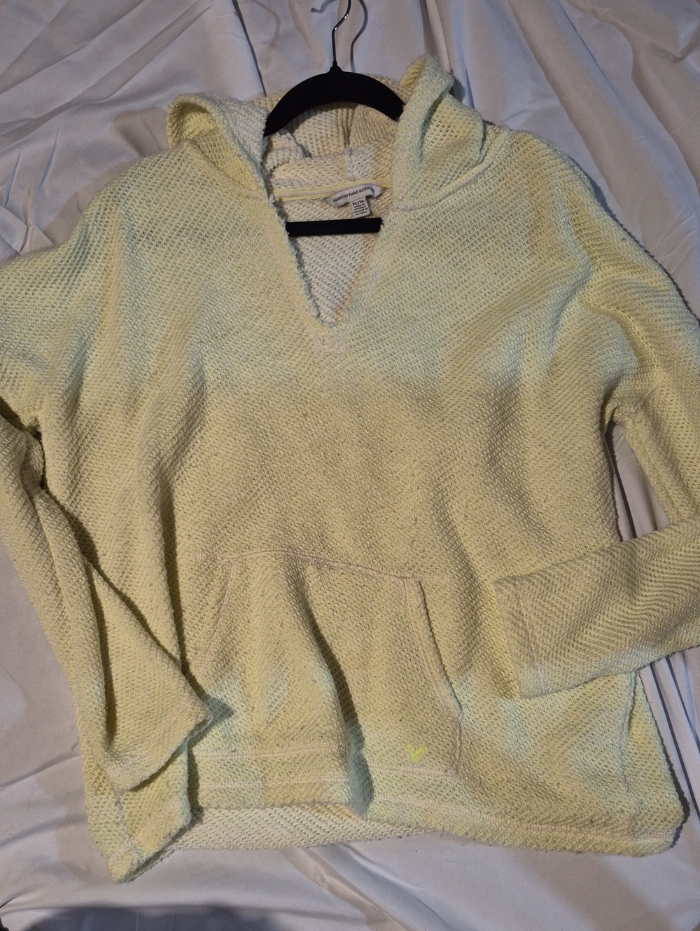 American Eagle Outfitters Pale Yellow Hooded V-Neck Knit Sweater